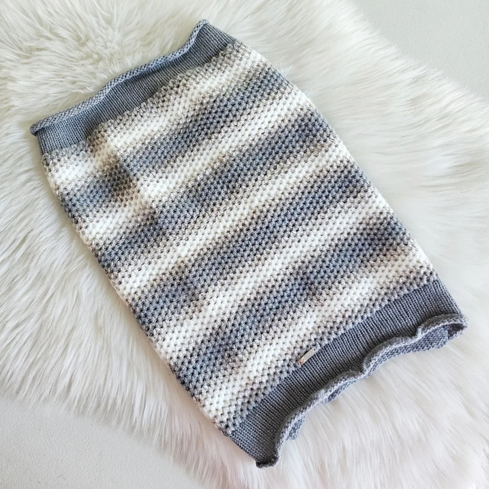 Calvin Klein Infinity Waffle Striped Tan Gray White Loop Winter Knit Scarf